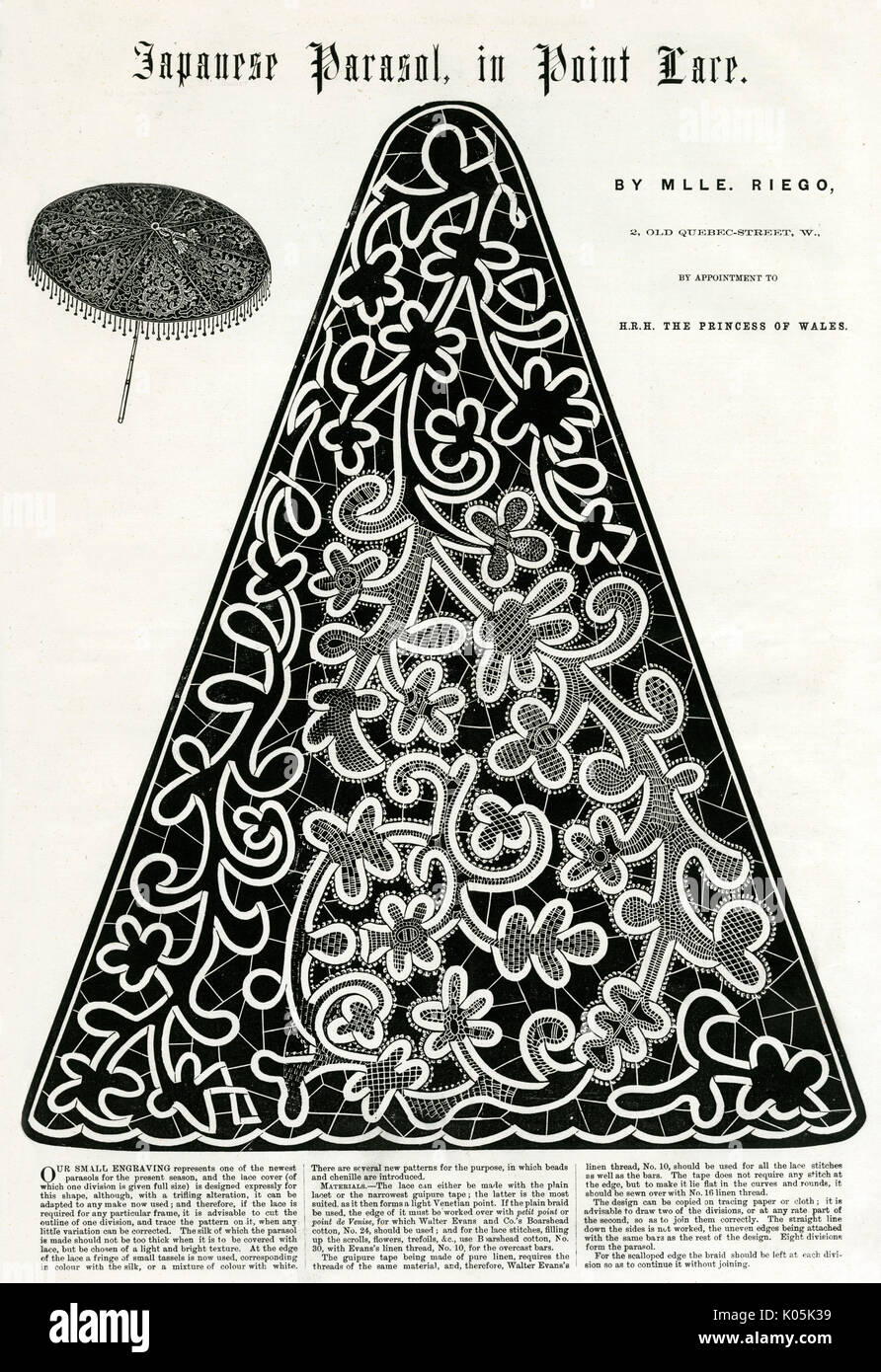 Parasol in point of lace 1868 Stock Photo