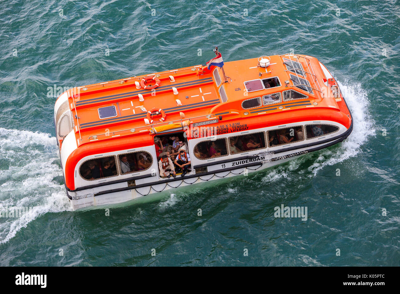 Panama.  Small Boat for Ferrying Cruise Liner Passengers Ashore. Stock Photo