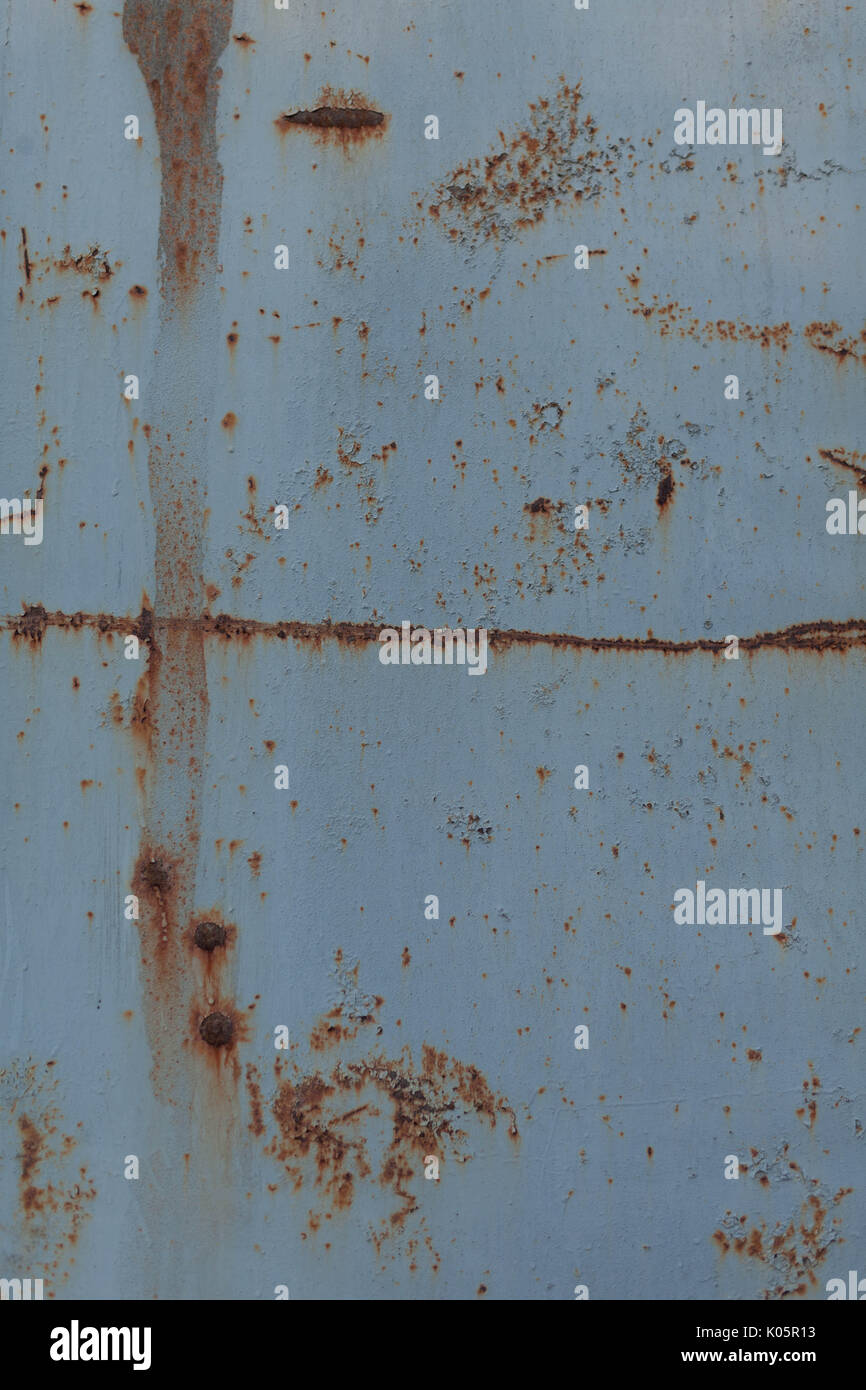 A rusty blue corrugated iron metal texture. Stock Photo