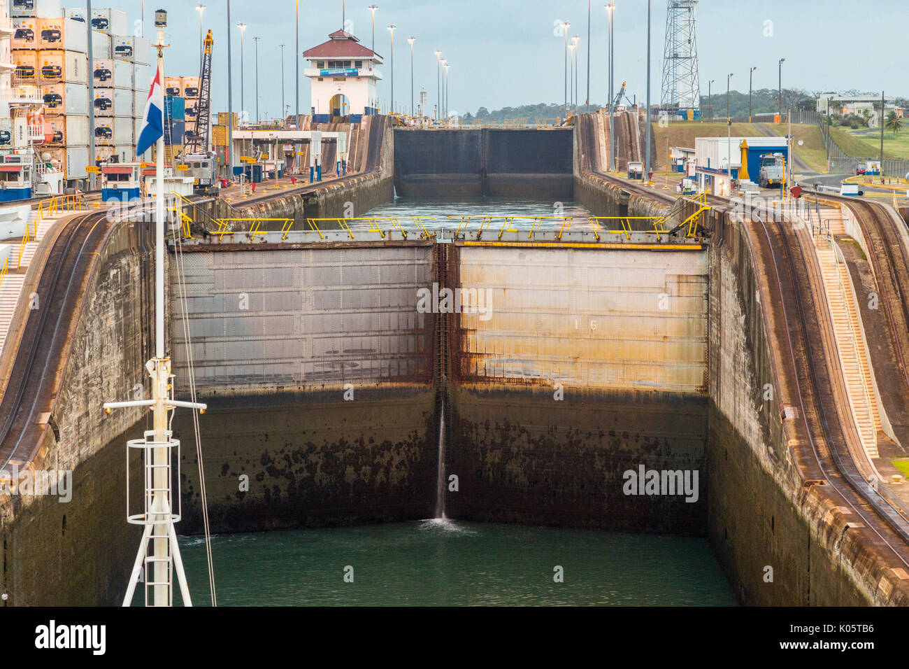 Panama Canal, Panama.  Entering First Lock, Caribbean Side, Heading toward Lake Gatun. Stock Photo