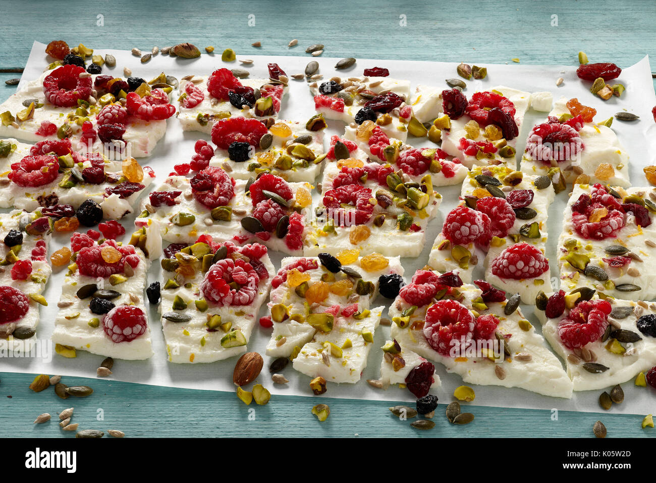 Frozen Greek yogurt bark Stock Photo Alamy