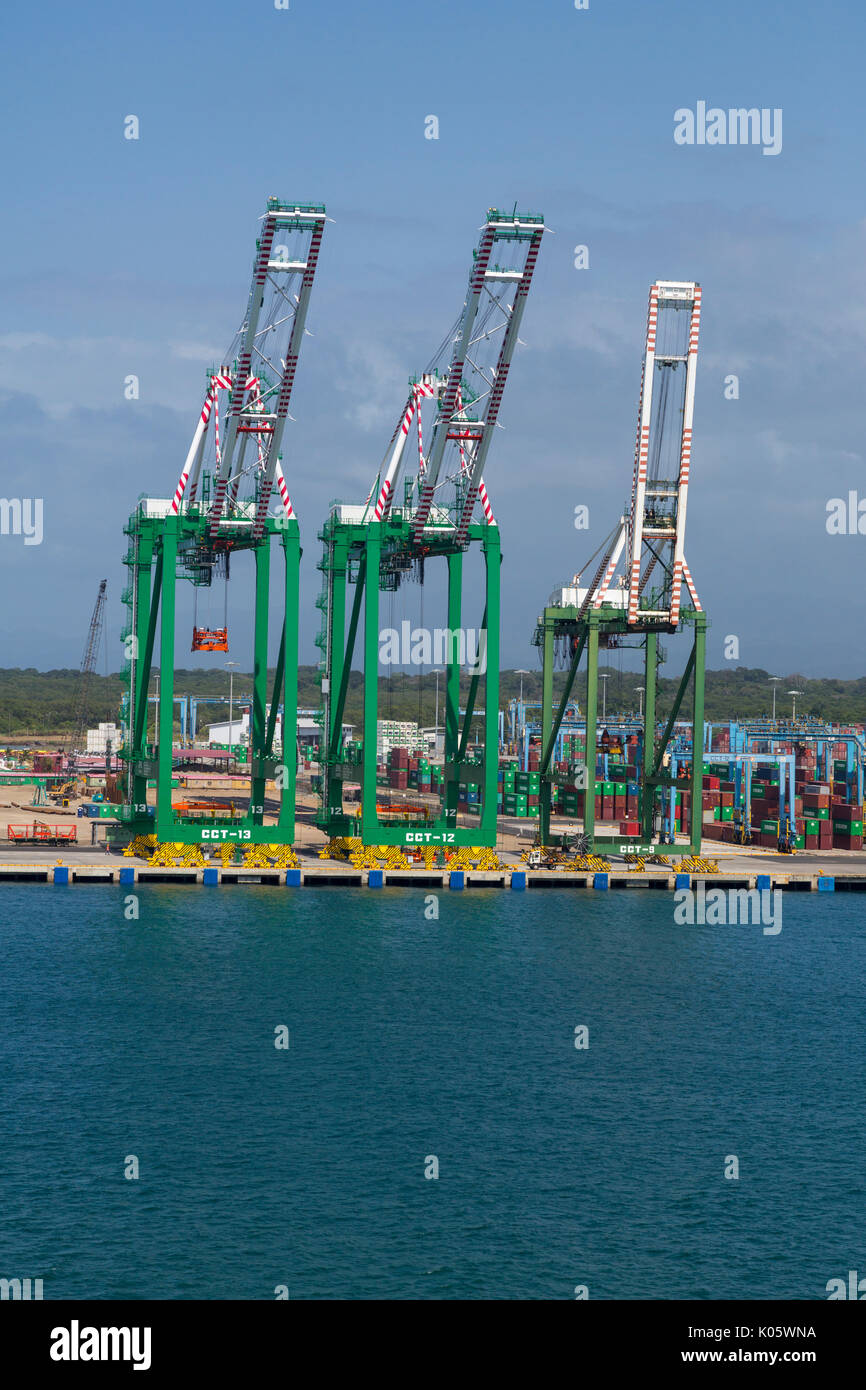 Colon, Panama.  Container Cranes in the Port. Stock Photo