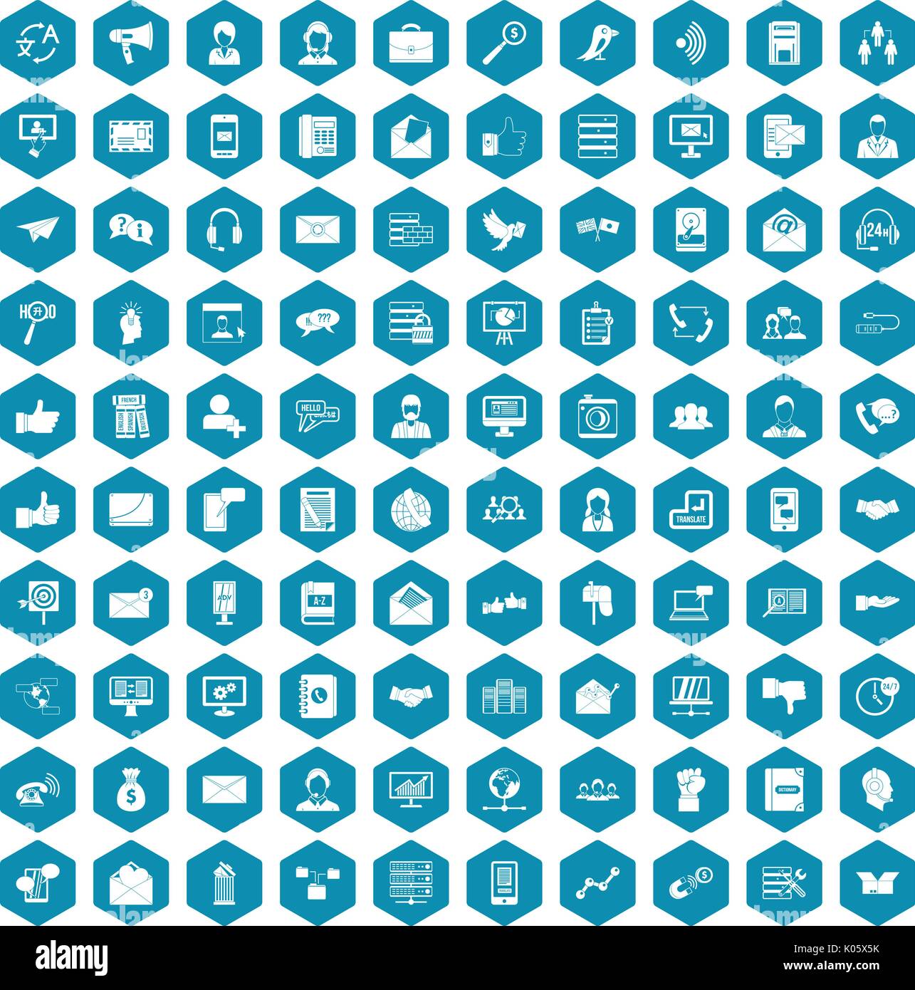 100 interaction icons sapphirine violet Stock Vector