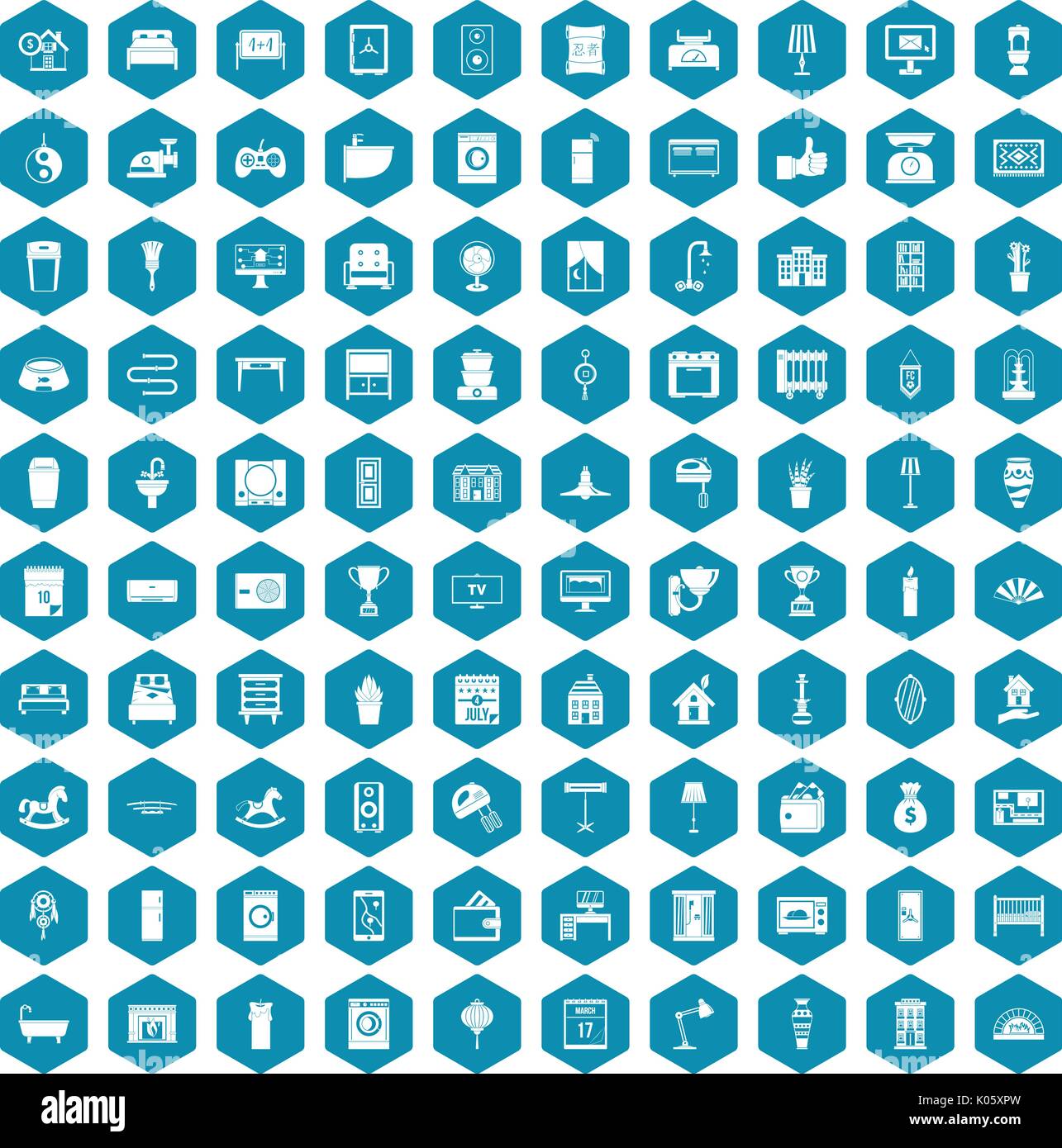 100 interior icons sapphirine violet Stock Vector
