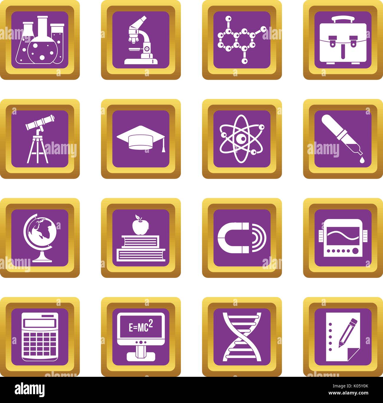 Education icons set purple Stock Vector