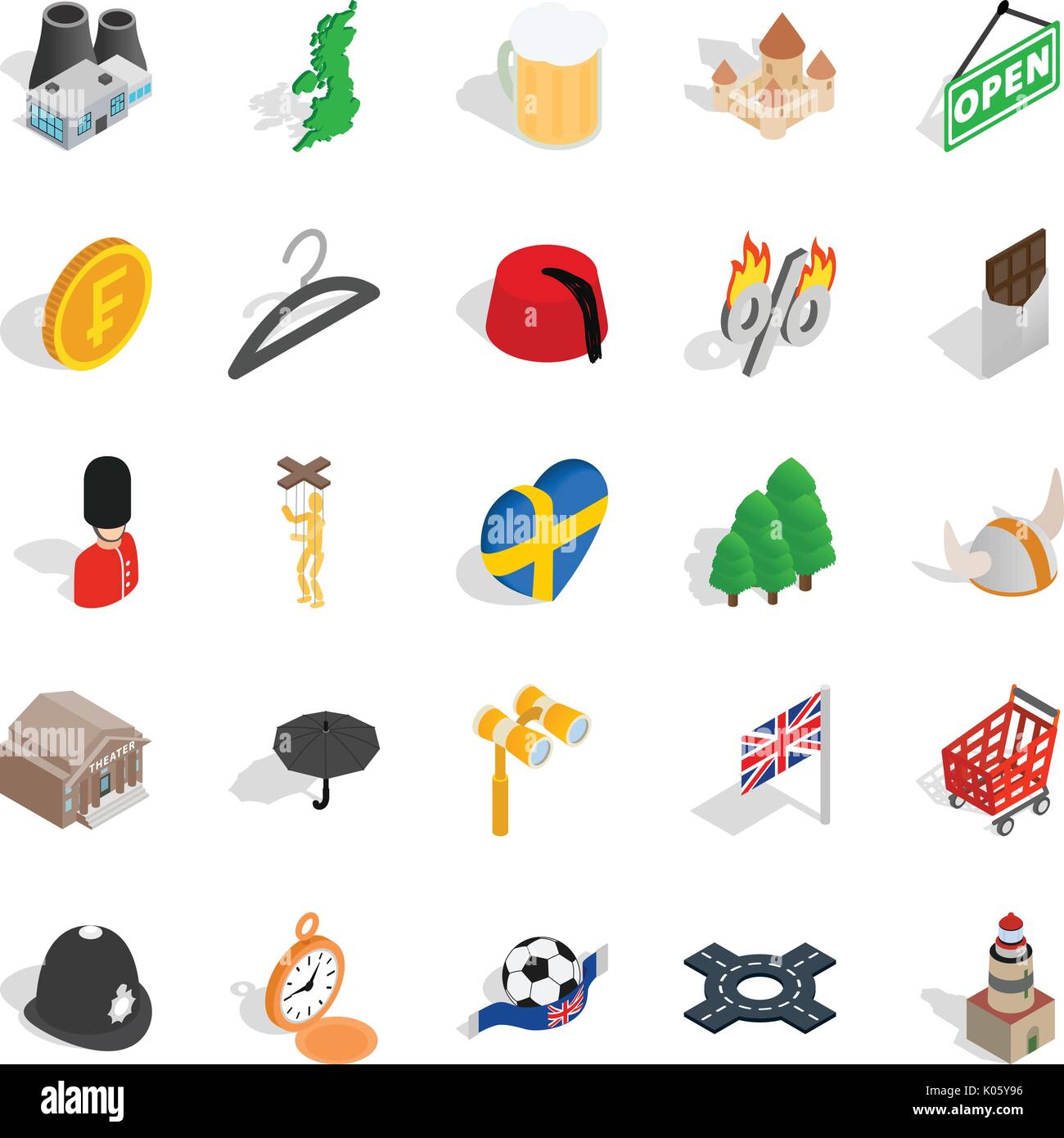 Sweden icons set, isometric style Stock Vector