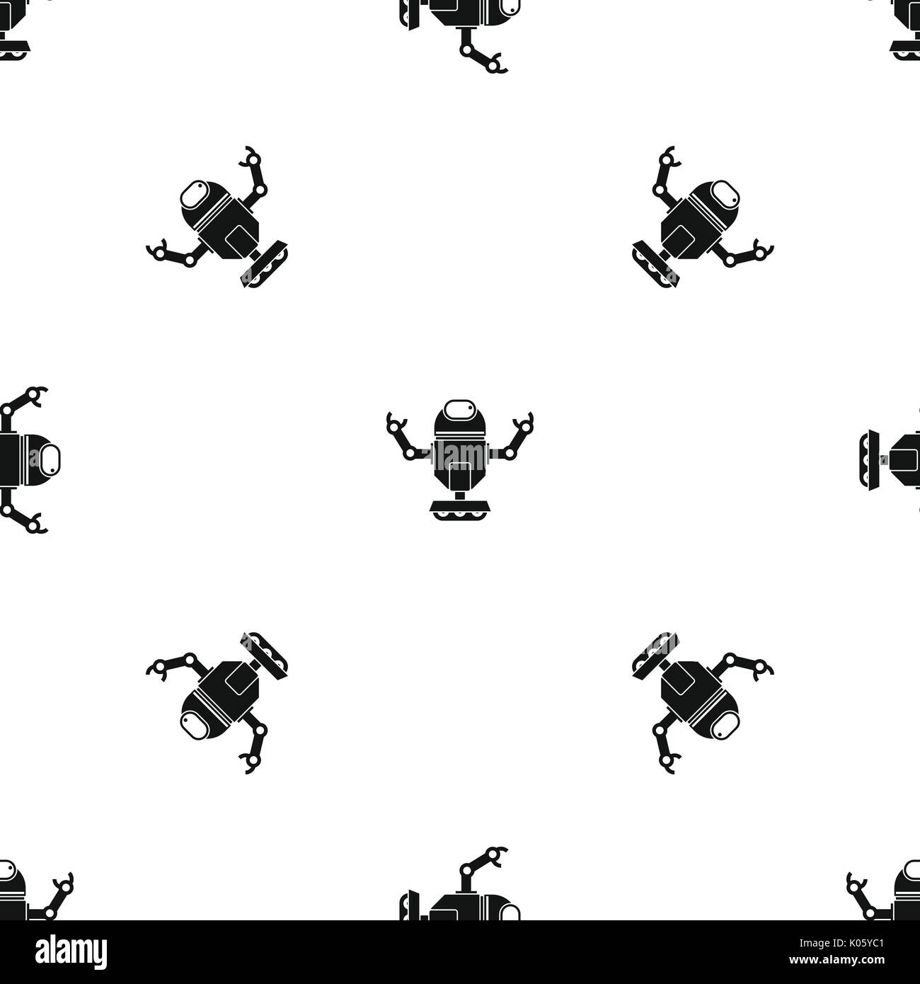 Robot on wheels pattern seamless black Stock Vector