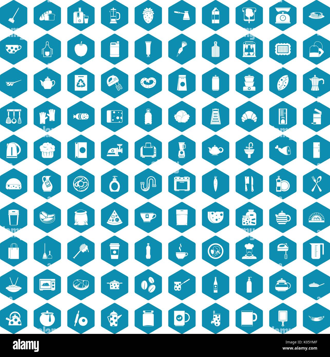 100 kitchen icons sapphirine violet Stock Vector
