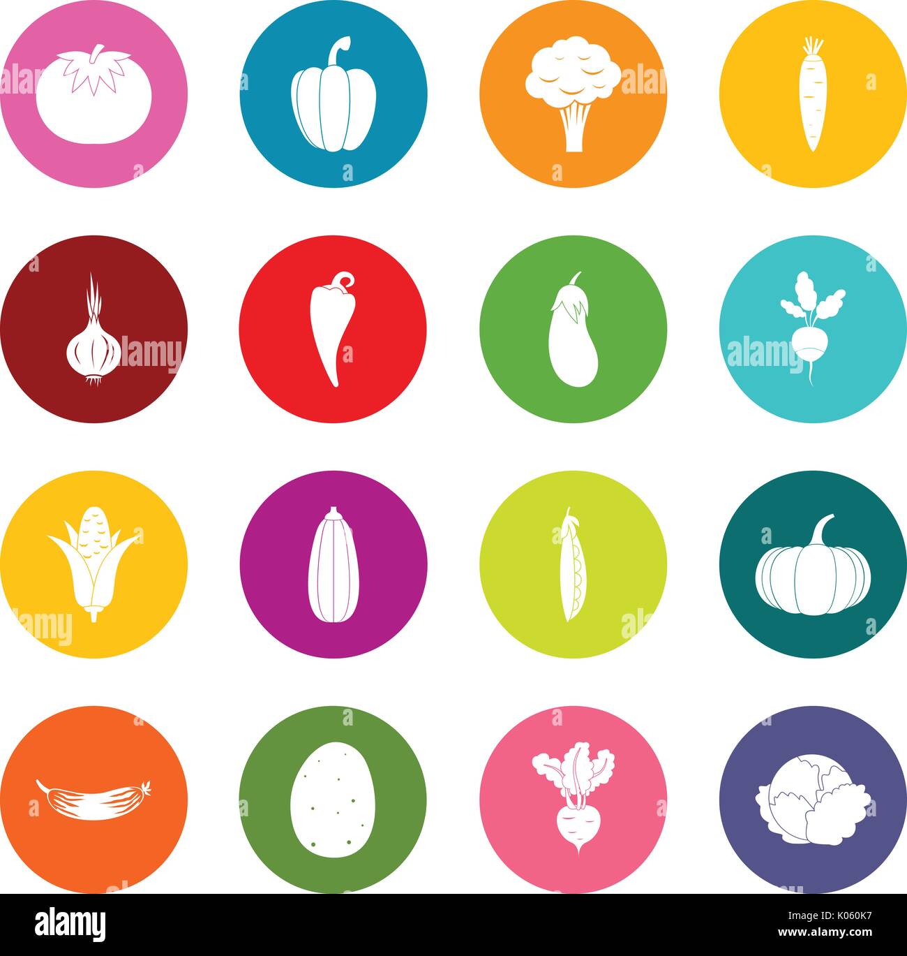 Vegetables icons many colors set Stock Vector