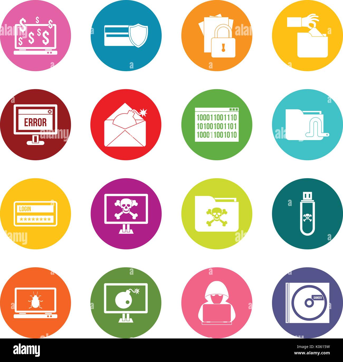 Criminal activity icons many colors set Stock Vector