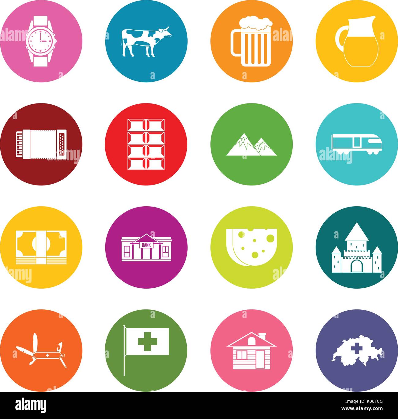 Switzerland icons many colors set Stock Vector Image & Art - Alamy