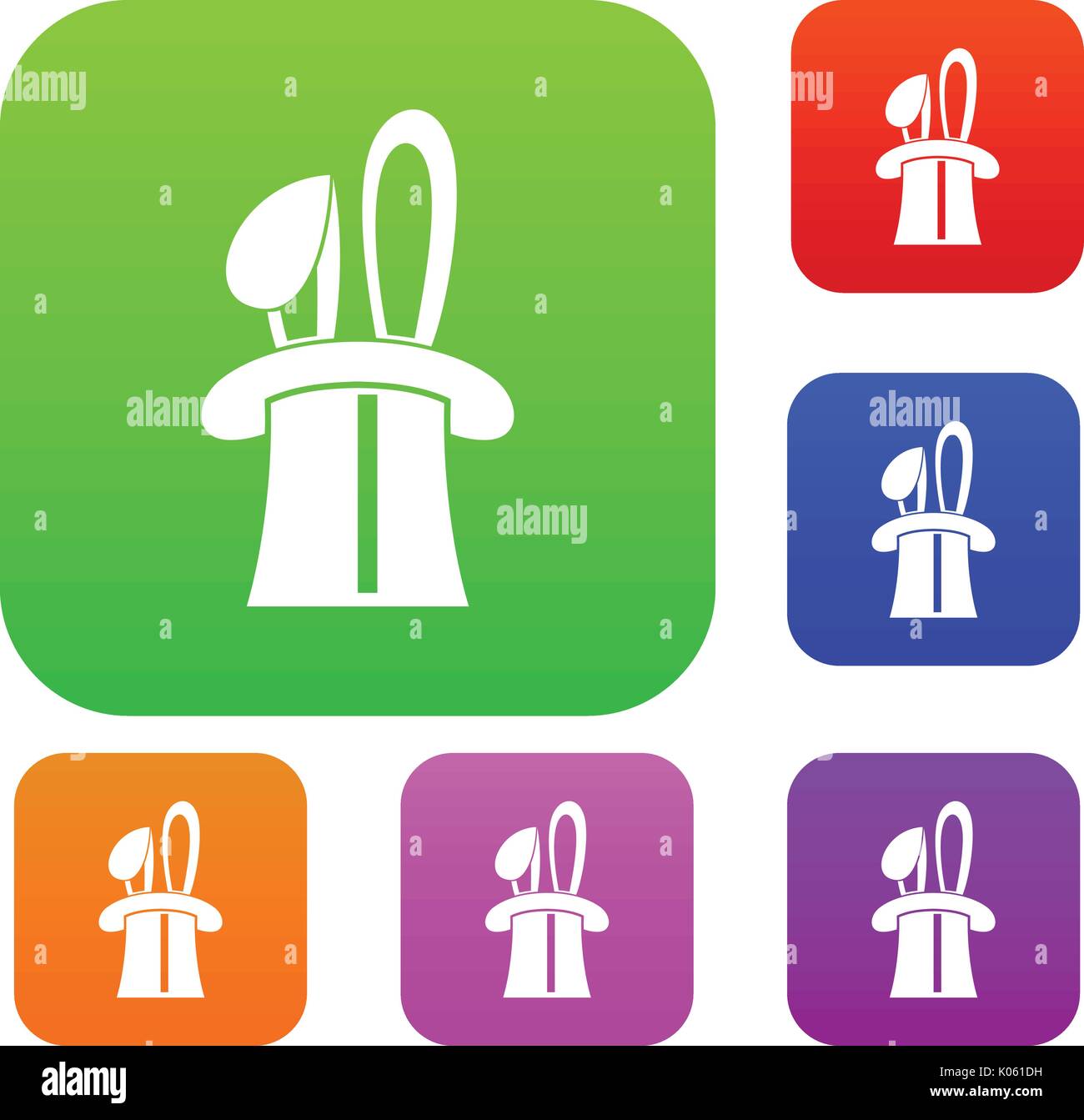 Rabbit appearing from a top magic hat set collection Stock Vector