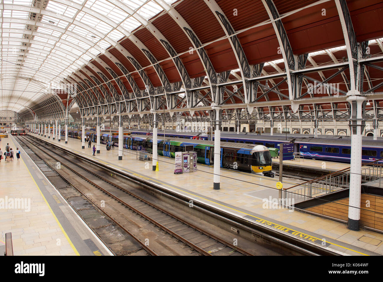 Heathrow Express train train at London Paddington railway station Stock