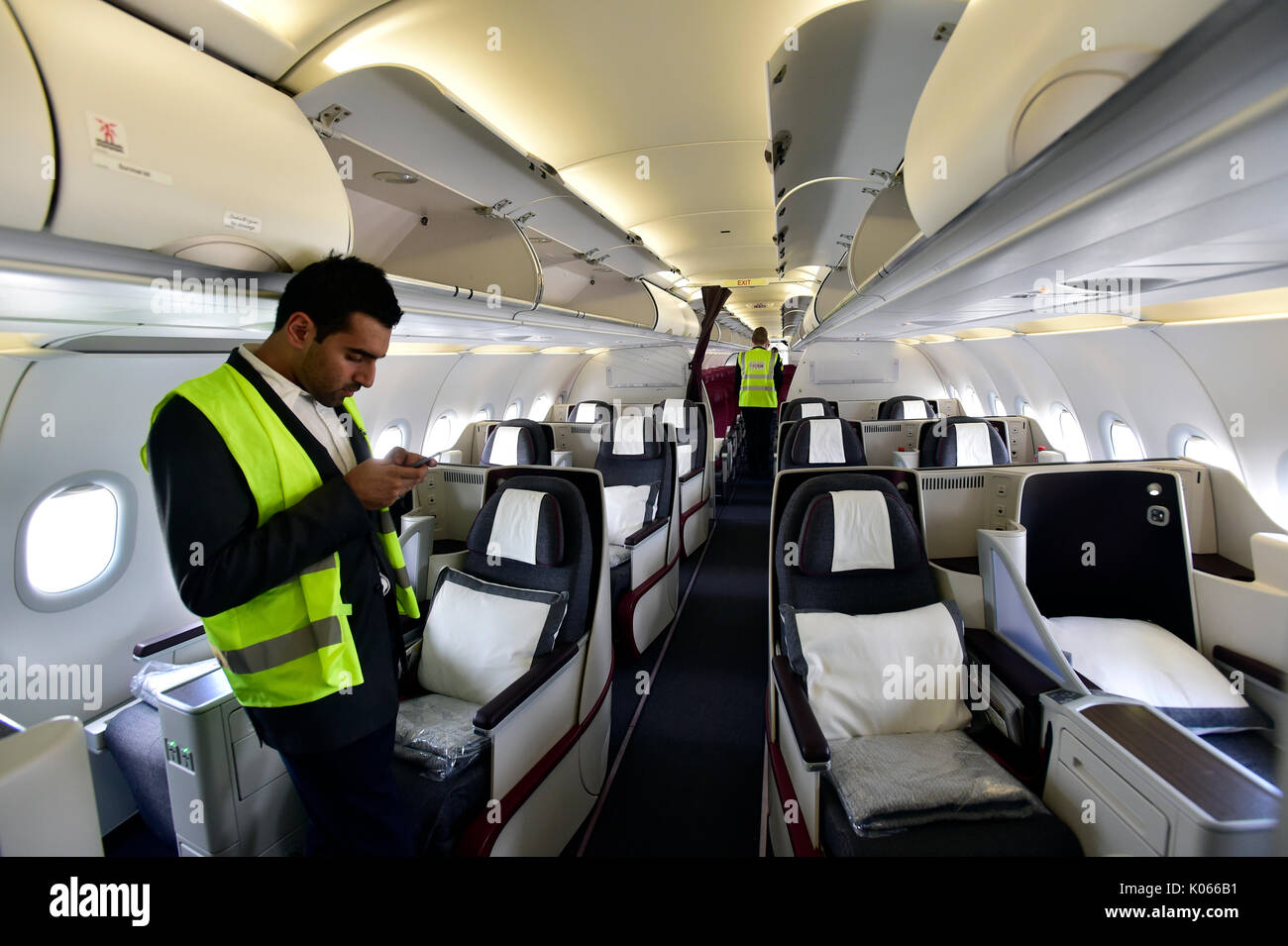Prague, Czech Republic. 21st Aug, 2017. The staff presents the Qatar Airways