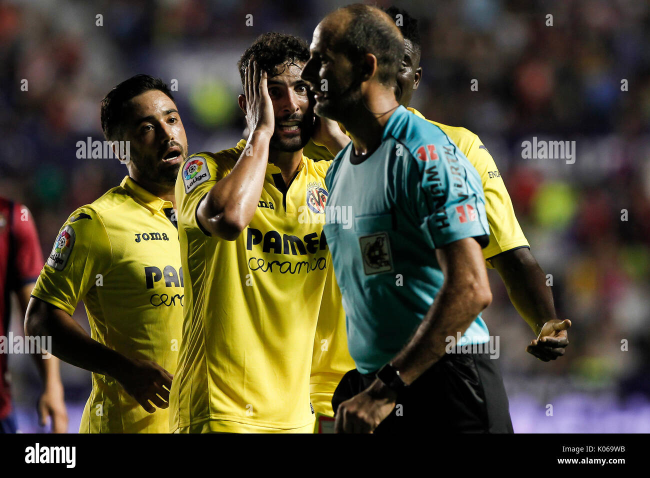 03 Alvaro Gonzalez of Villarreal CF (C) reacts during spanish La Liga Santander match between Levante UD and Villarreal CF  at Ciutat de Valencia  Stadium on  August  21, 2017. Stock Photo