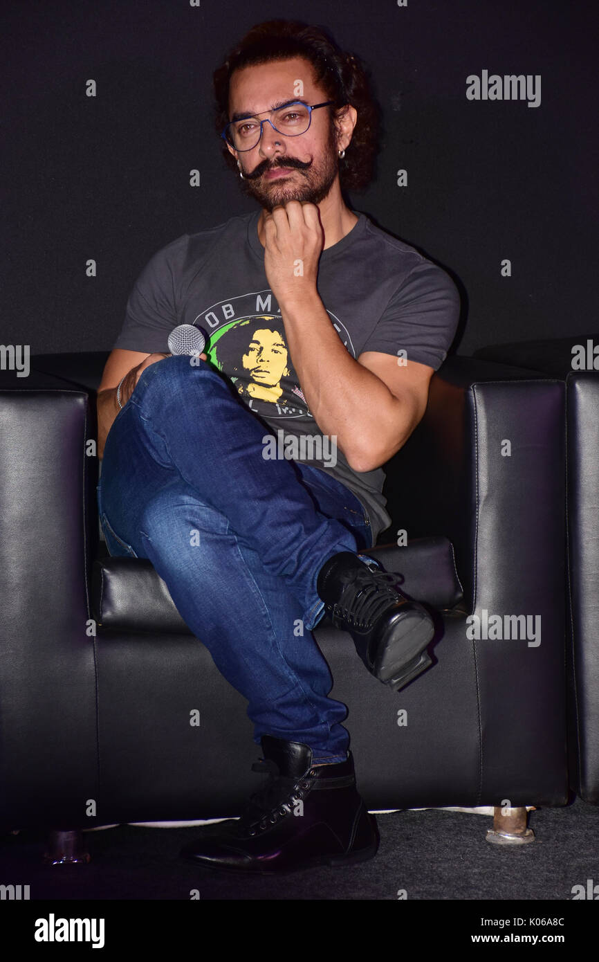 Mumbai India. 21 August 2017. Bollywood actor Aamir Khan pose at the event of song launch of his upcoming film Secret Superstar at PVR Andheri in Mumbai on 21 August 2017. Credit