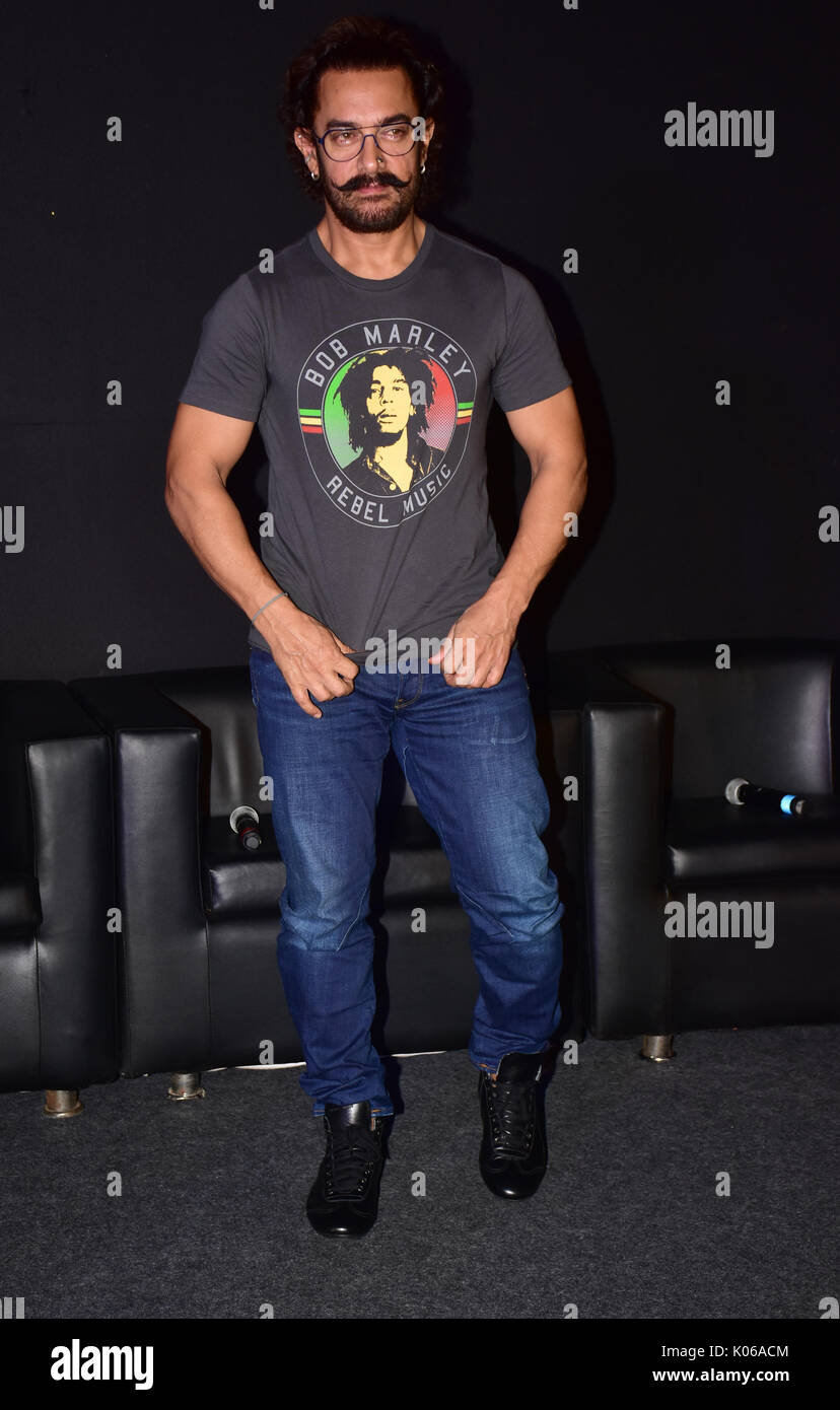 Mumbai India. 21 August 2017. Bollywood actor Aamir Khan pose at the event of song launch of his upcoming film Secret Superstar at PVR Andheri in Mumbai on 21 August 2017. Credit