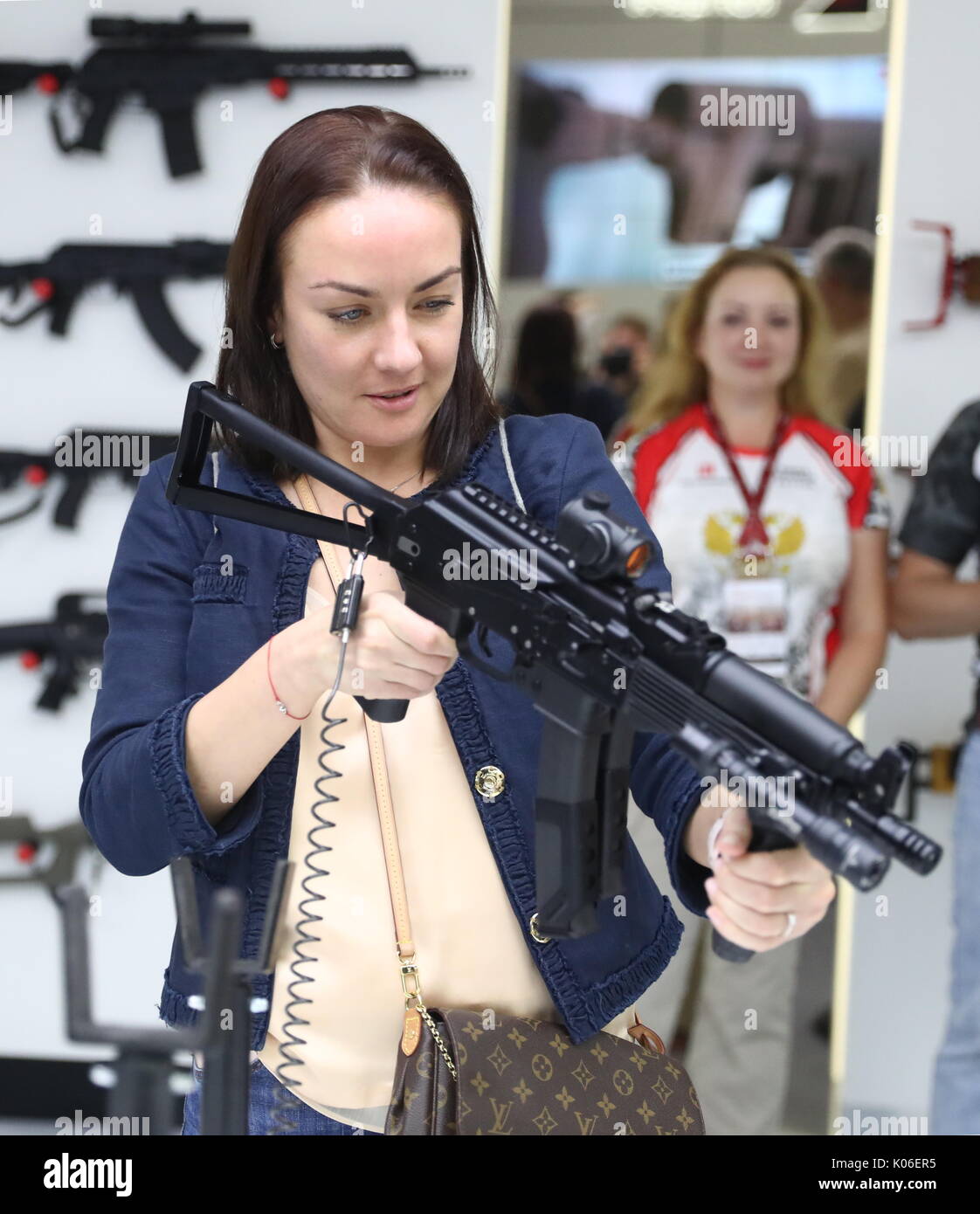Moscow Region Russia August 21 17 A Visitor Aims A Kalashnikov Stock Photo Alamy