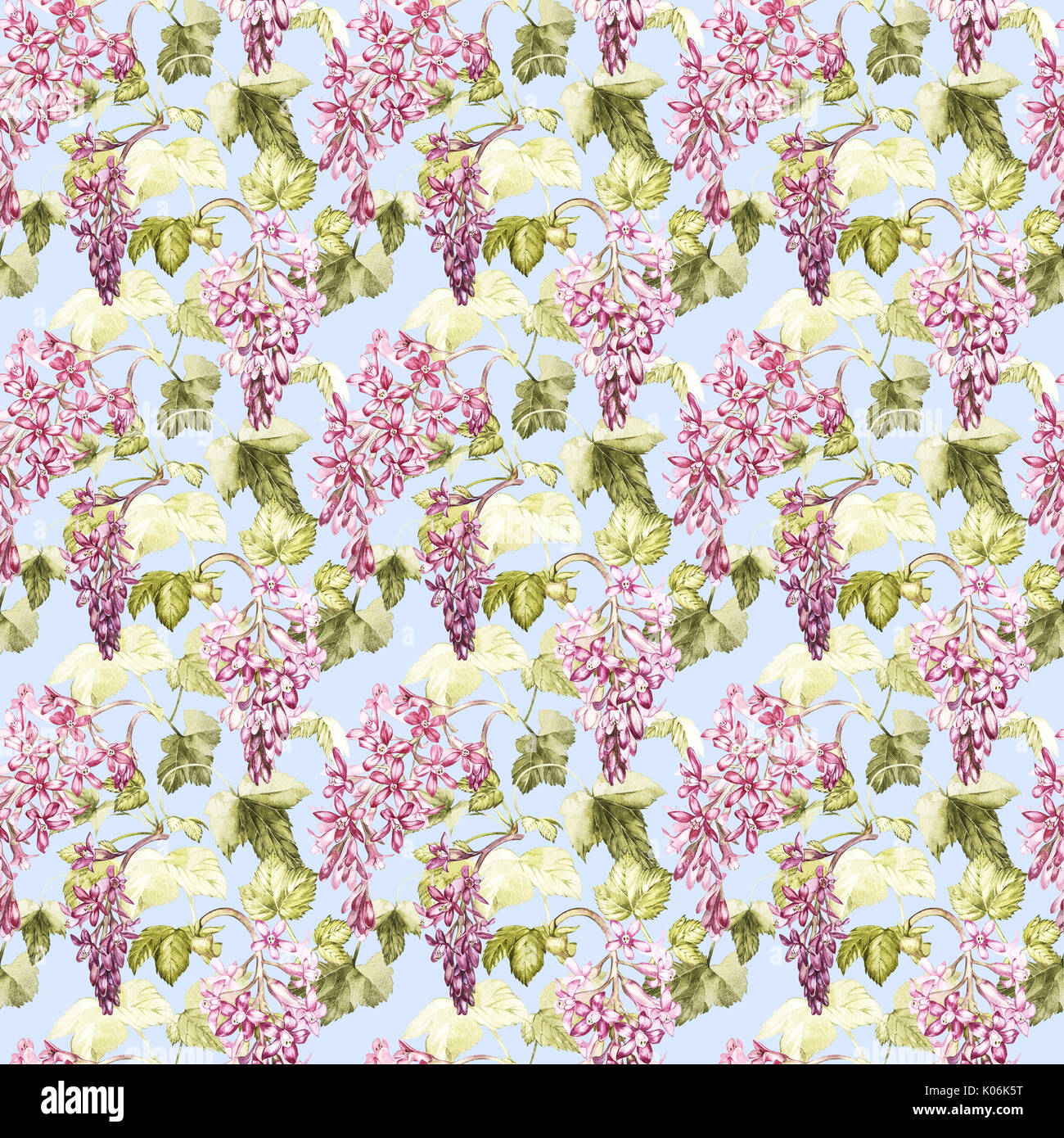 Elegance seamless pattern in vintage style with black Currant flowers. Stock Photo