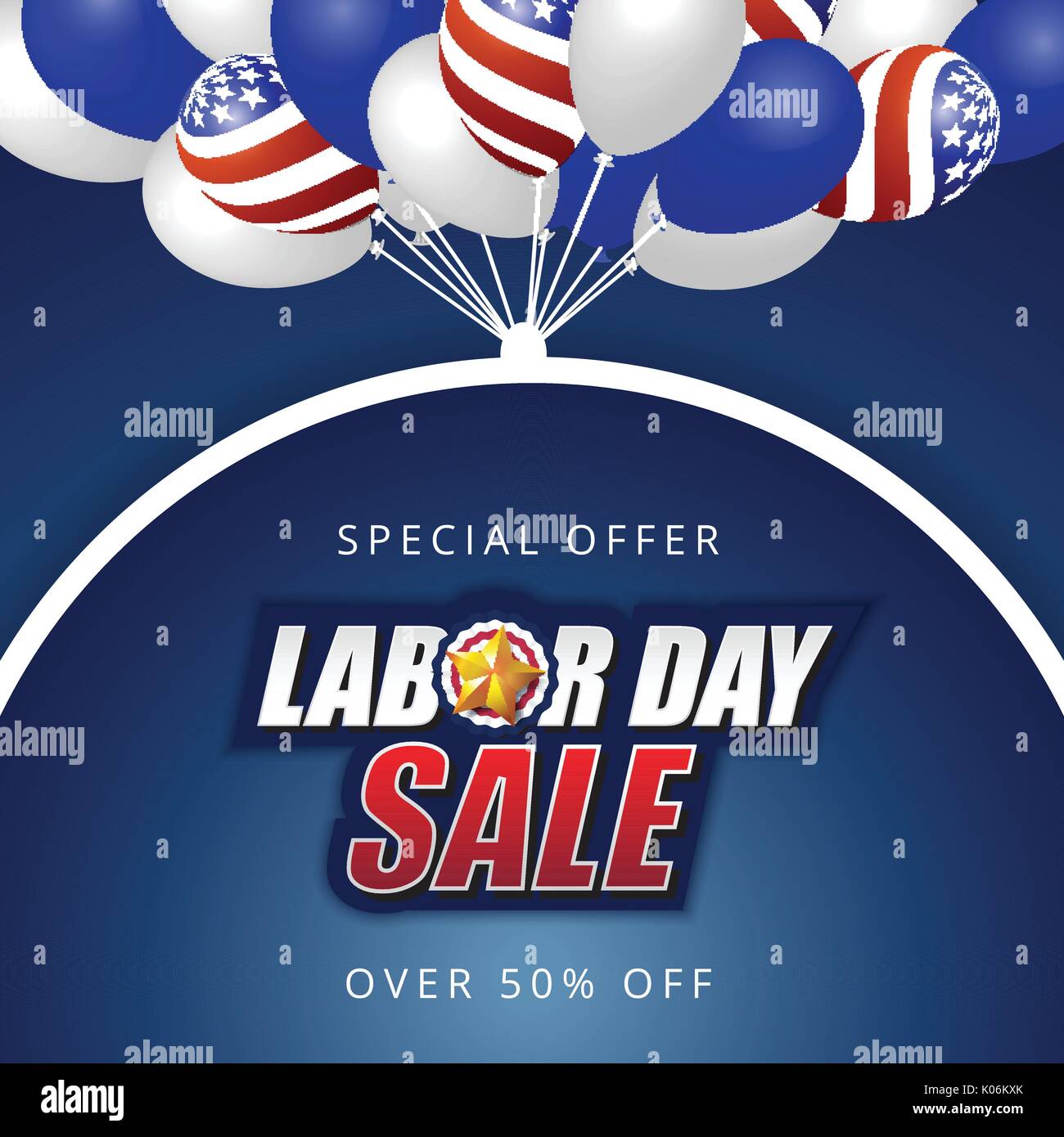 Labor day sale background design with hanging tag and balloon. Vector