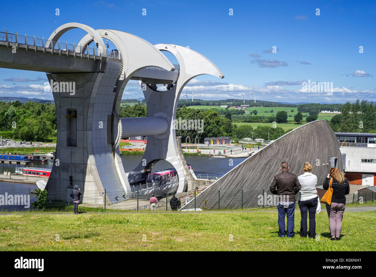 Falkirk Wheel, rotating boat lift connecting the Forth and Clyde Canal with the Union Canal, Stirlingshire, Scotland, UK Stock Photo