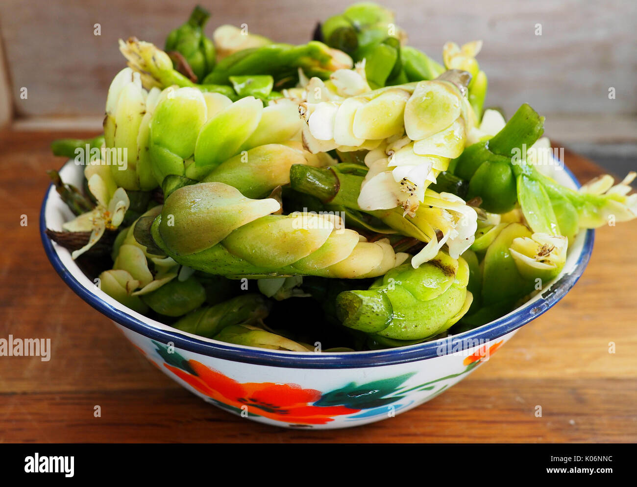 Bowl of Cape Asparagus, Waterblommetjies, a delicacy from South Africa Stock Photo