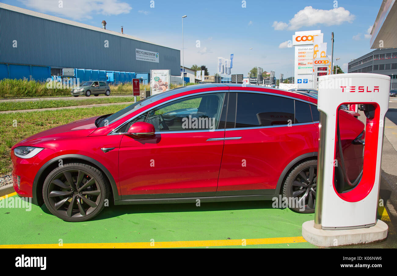 ZURICH July 22 Tesla Supercharger station on July 22, 2017 in Zurich