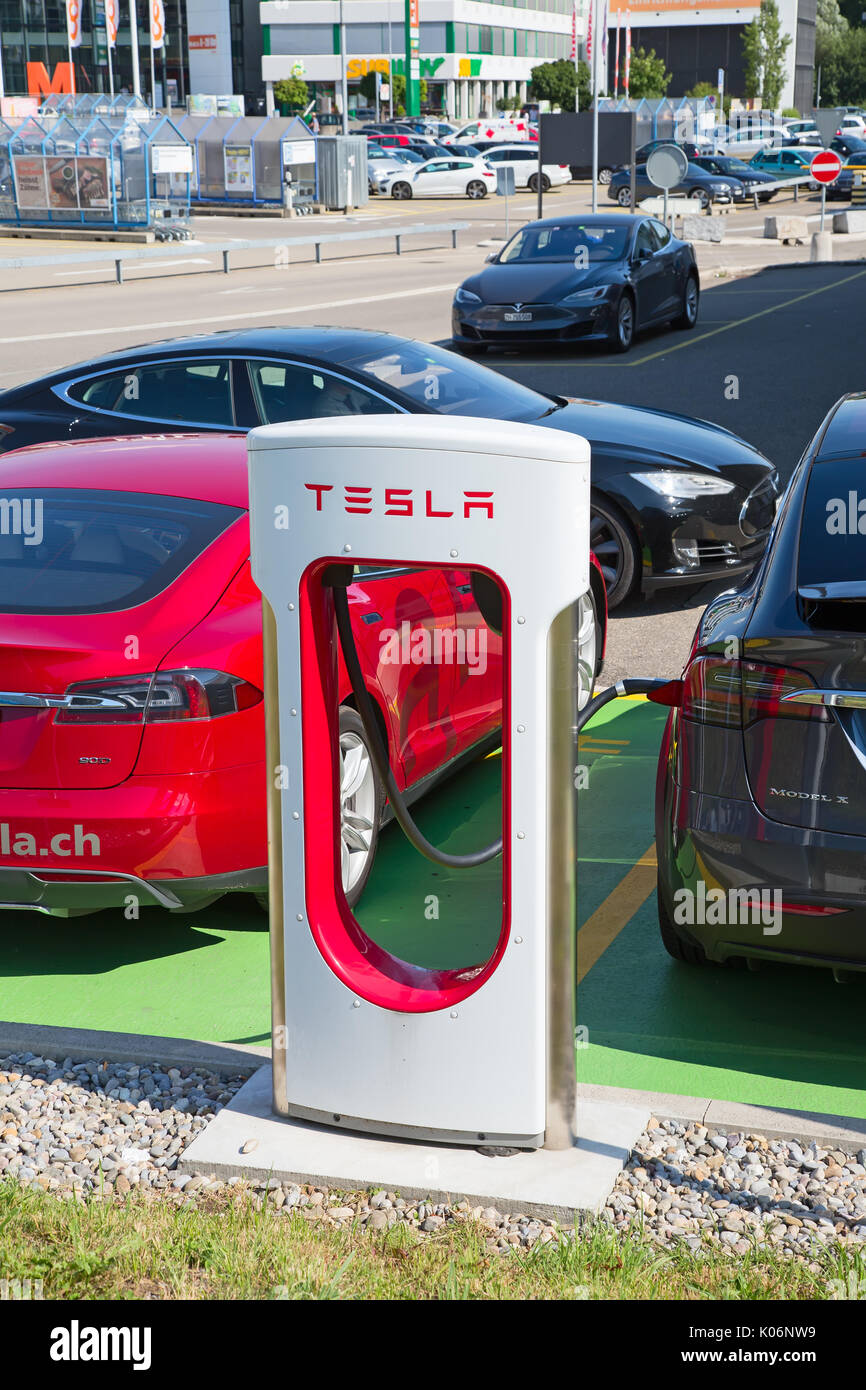 ZURICH July 22 Tesla Supercharger station on July 22, 2017 in Zurich
