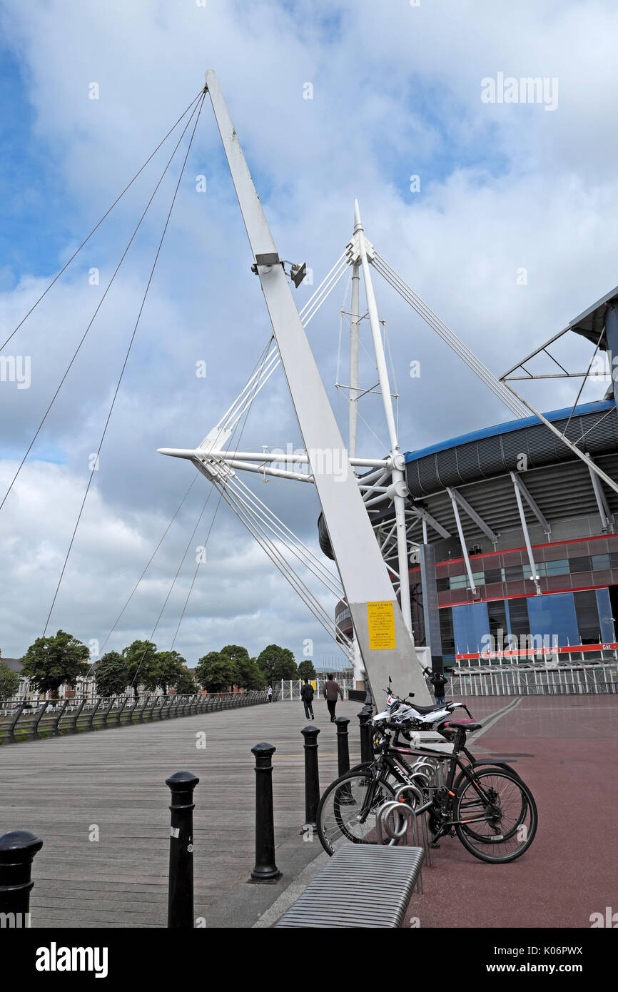 Vertical view of Cardiff Millennium Stadium building exterior and