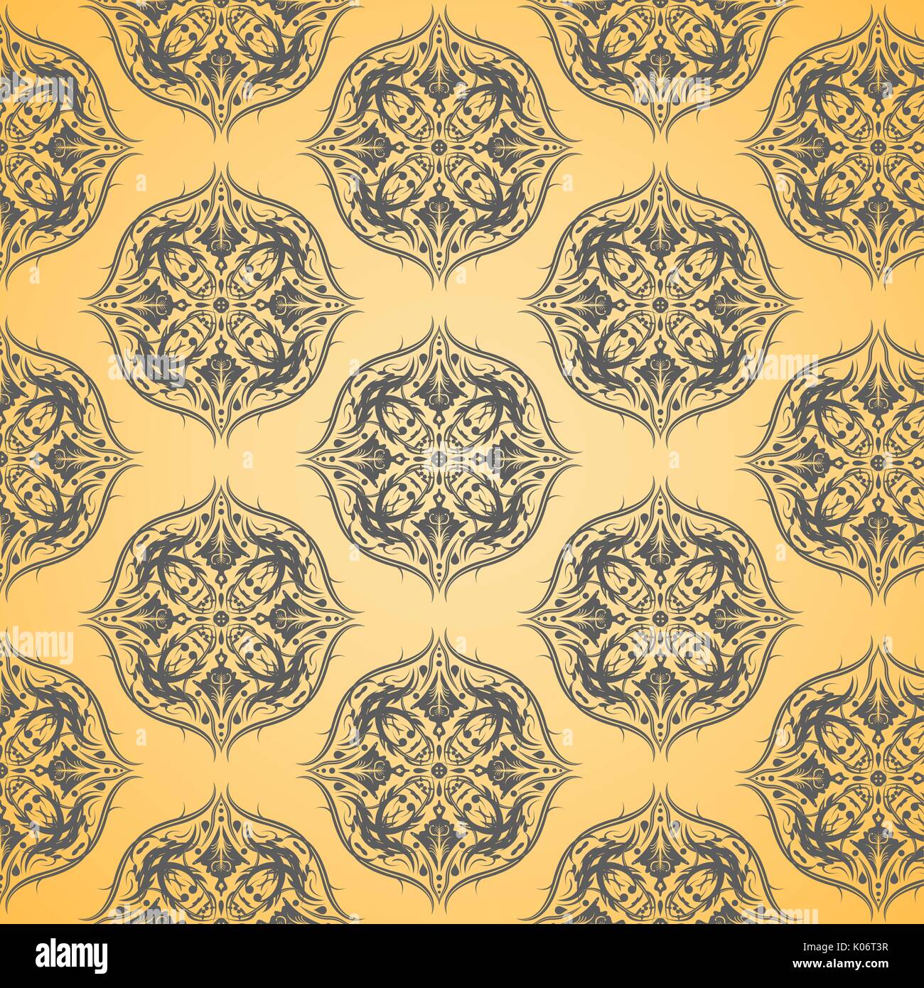 Seamless Damask Pattern Orange Background, Vector, Illustration, Eps