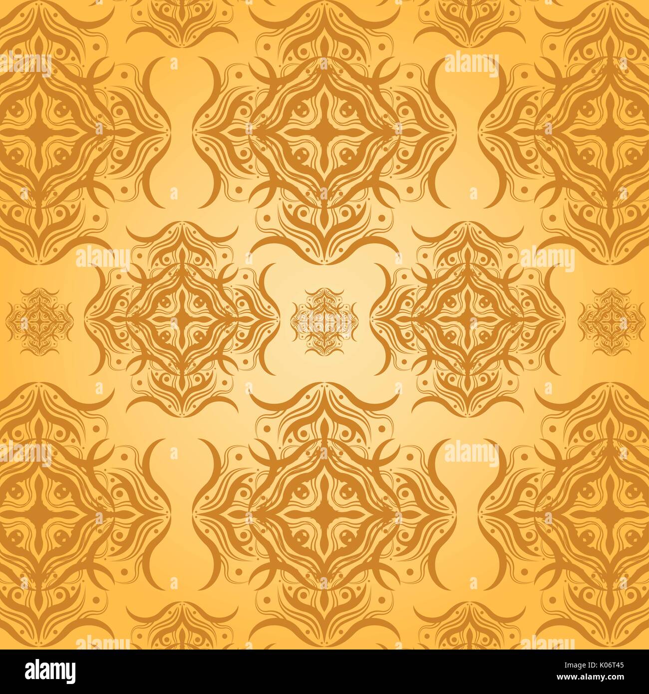 Seamless Damask Pattern Orange Background, Vector, Illustration, Eps File Stock Vector