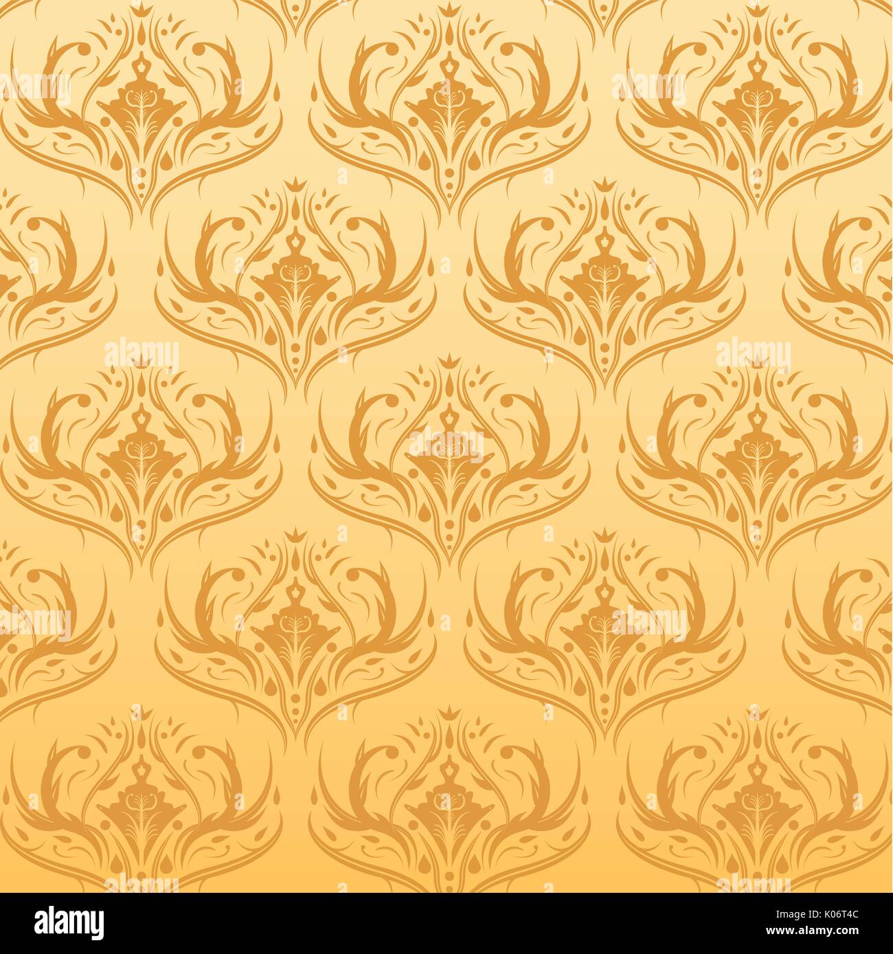 Seamless Damask Pattern Orange Background, Vector, Illustration, Eps File Stock Vector