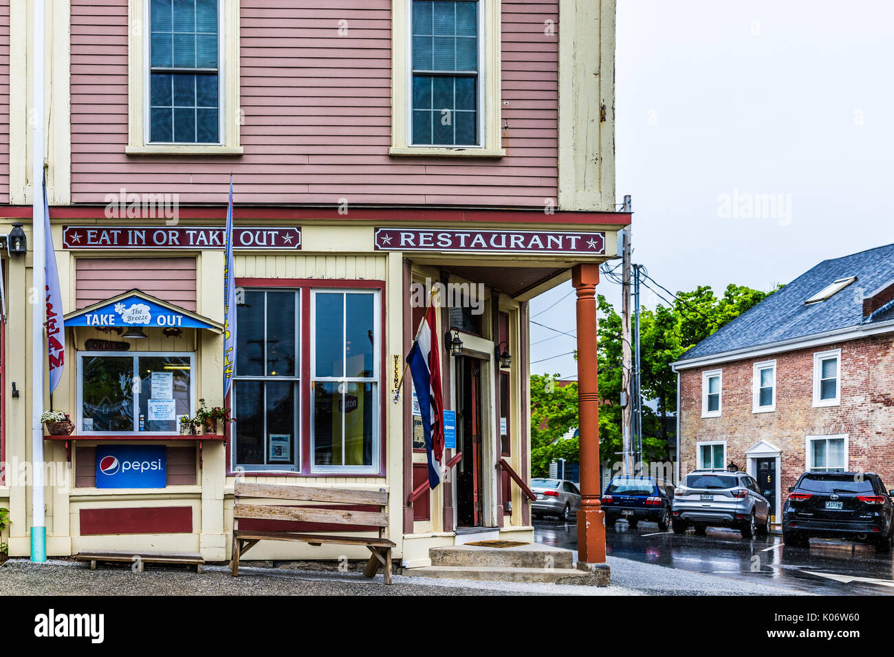 Castine, USA June 9, 2017 Empty small village in Maine during rain