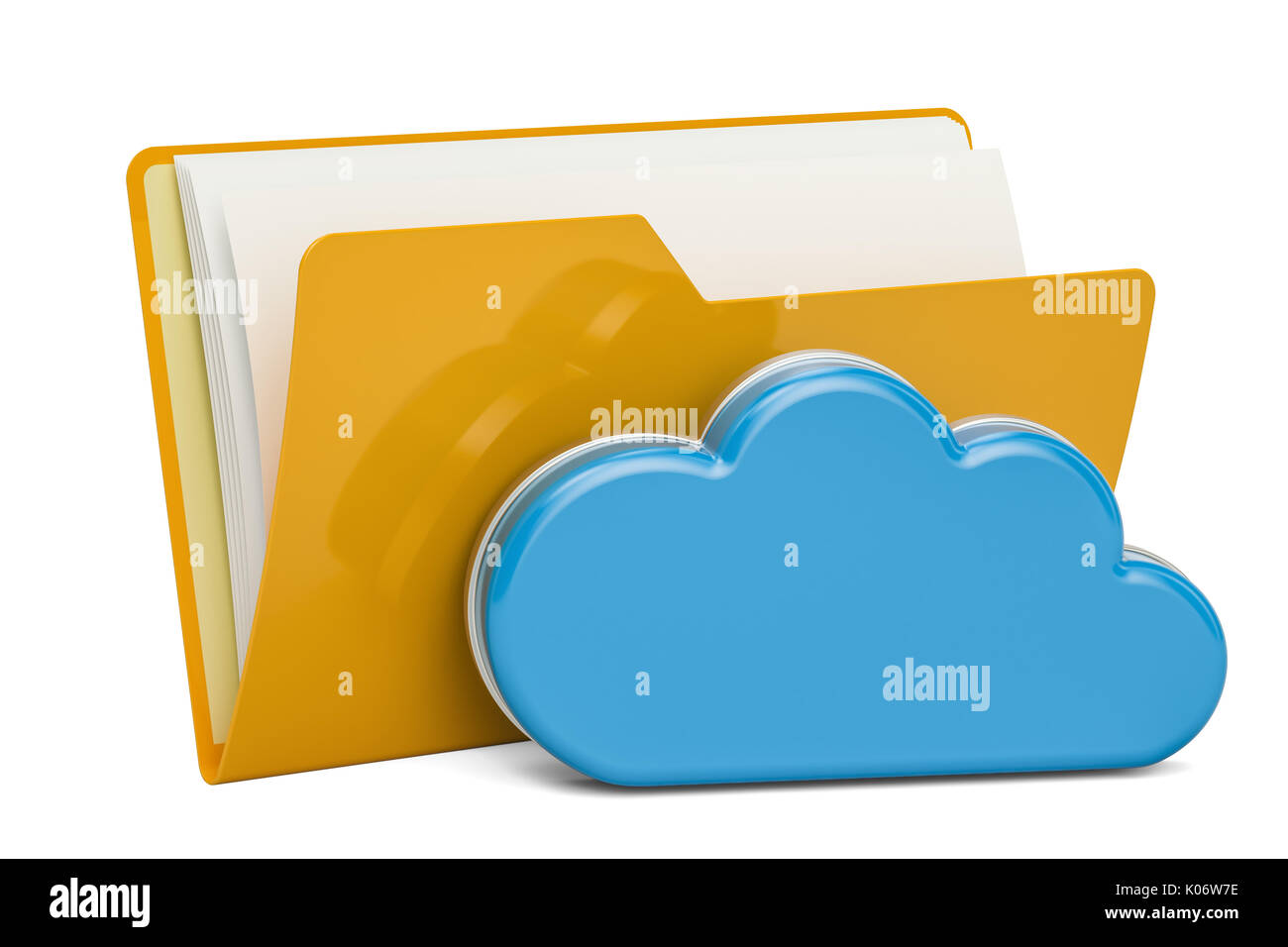 Yellow computer folder icon with computing cloud, 3D rendering isolated ...