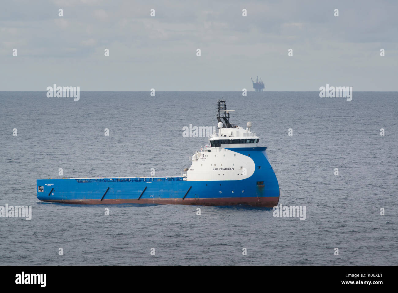 The Nad Guardian supply vessel, working in the North Sea, supplying the oil and gas industry. credit: LEE RAMSDEN / ALAMY Stock Photo