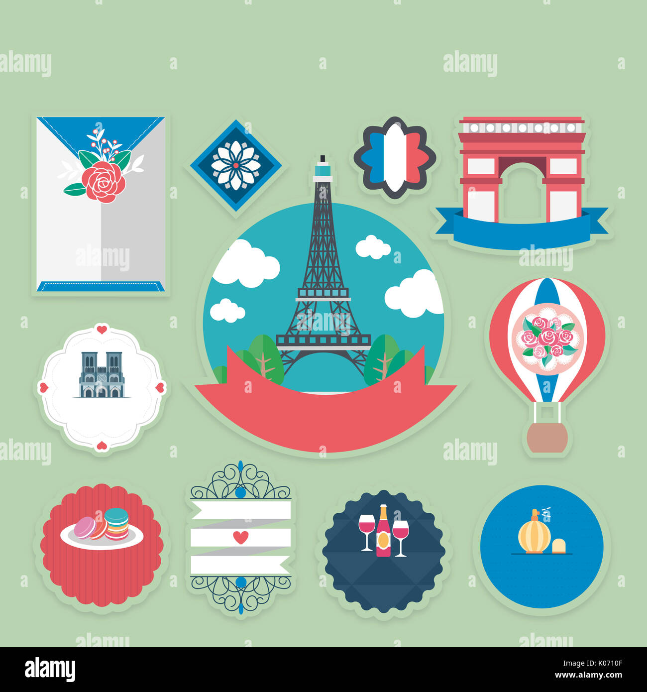 Stickers of various landmarks in France Stock Photo