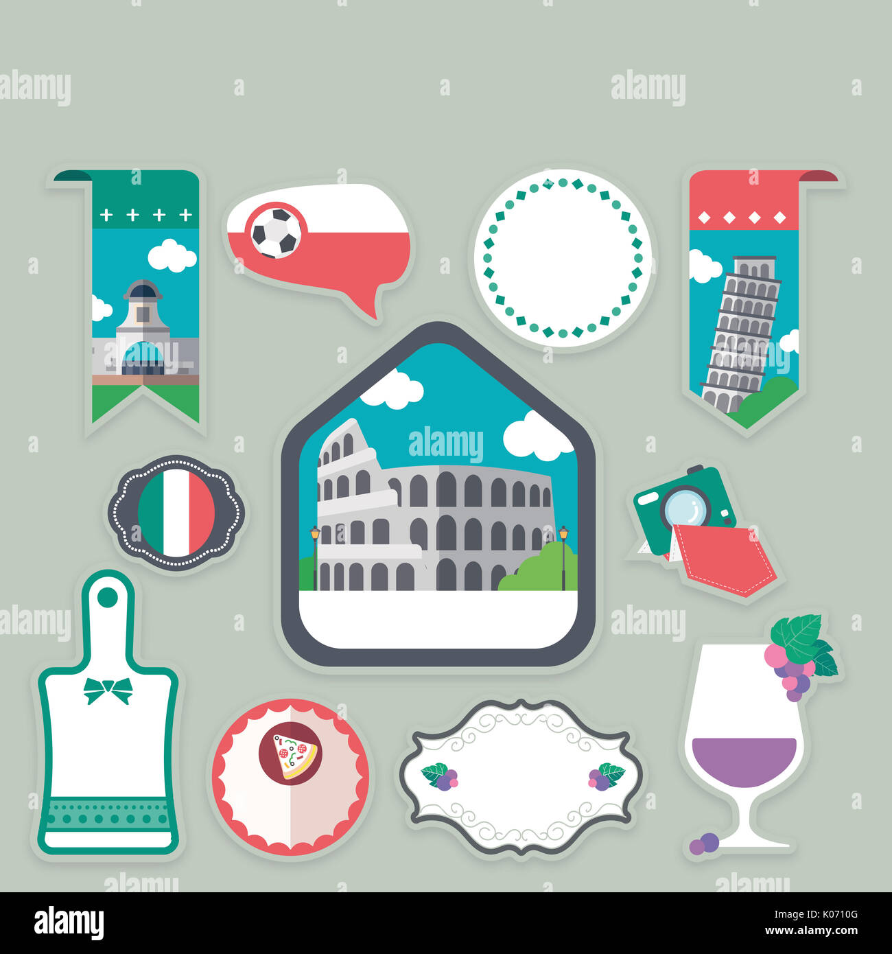 Stickers of various landmarks in Italy Stock Photo - Alamy