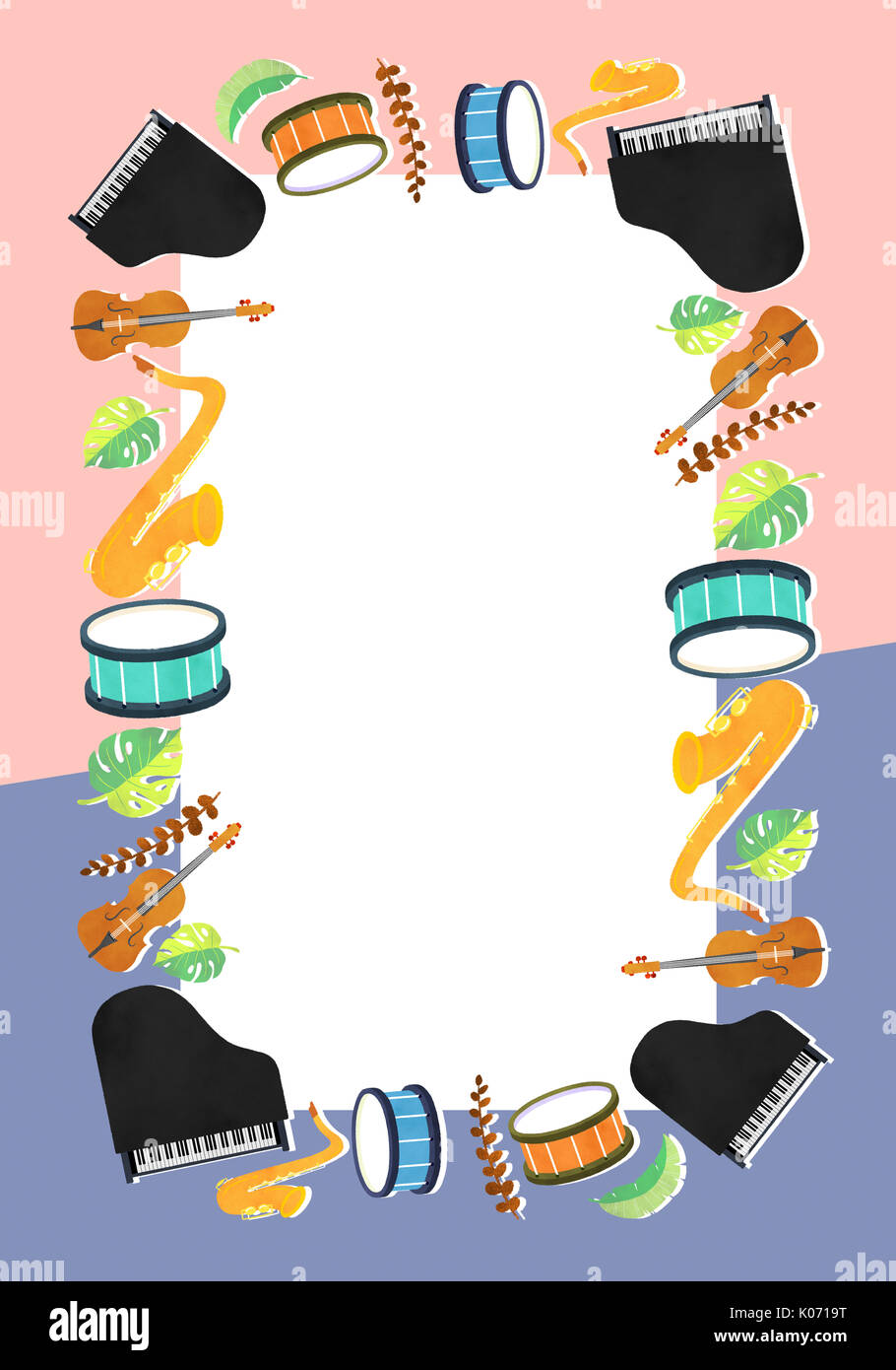 Frame with various instruments and leaves Stock Photo - Alamy