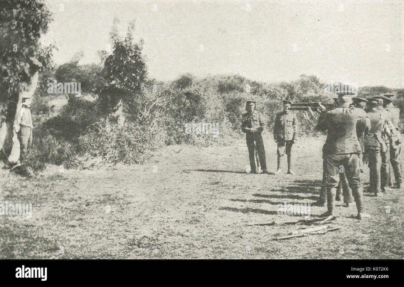British army firing squad shooting a German spy, WW1 Stock Photo