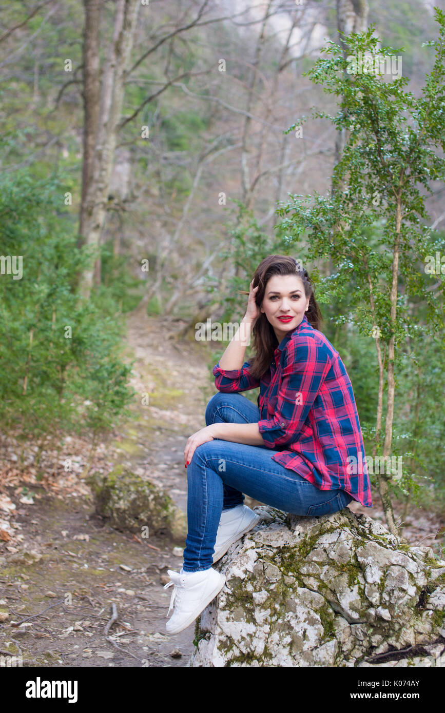 Portrait of a beautiful young girl on nature Stock Photo - Alamy