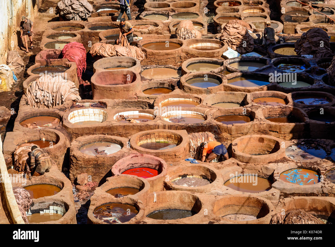 Leather Tanneries where skins are processed into leather, Fez