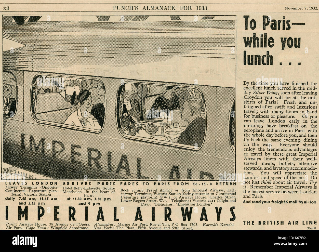 Imperial Airways to Paris while you lunch        Date: 1932 Stock Photo