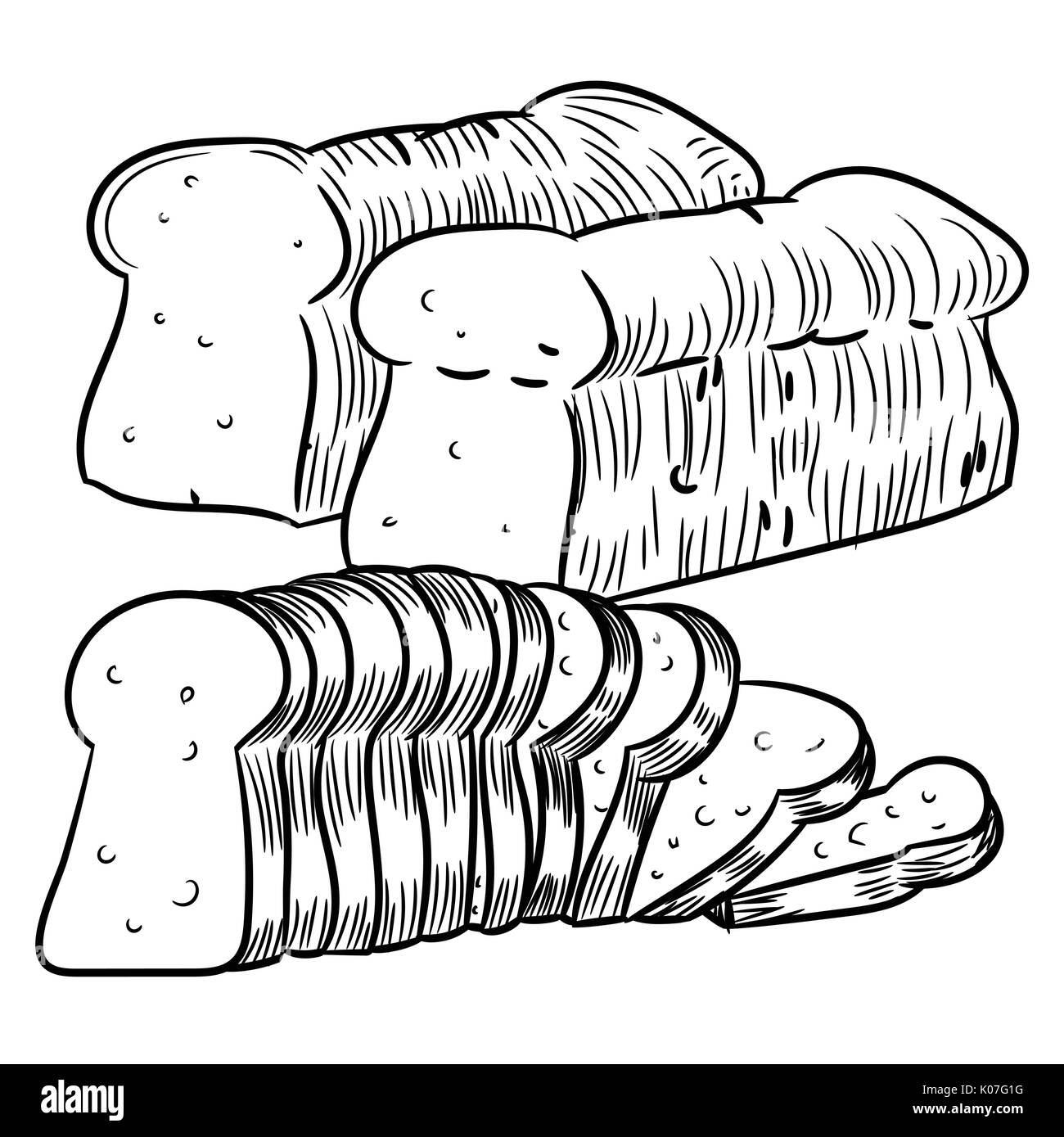 Hand drawn sketch of Sliced Bread, Black and White simple line Vector Illustration for Coloring Book - Line Drawn Vector Stock Vector