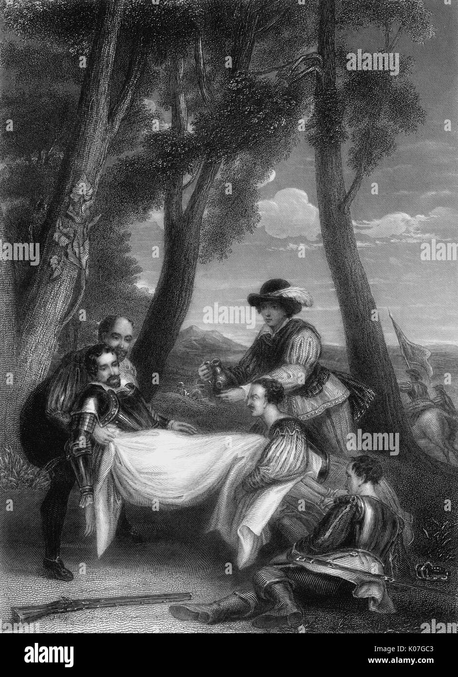 Sir Philip Sidney (1554 - 1586) - He is fatally injured at the  battle of Zutphen, in the  Netherlands      Date: Stock Photo