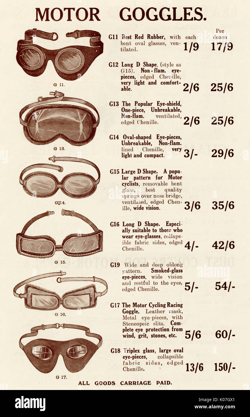 Motor goggles 1923 Stock Photo