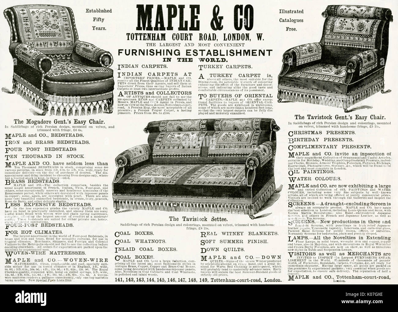 Advert for Maple & Co easy chairs 1890 Stock Photo