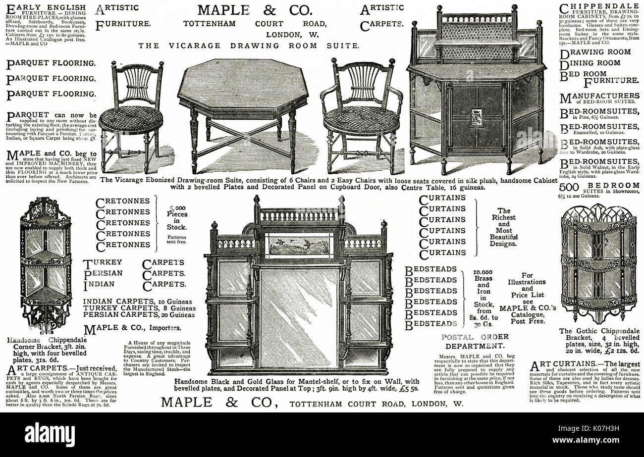 Advert for Maple & Co drawing-room suite 1880 Stock Photo