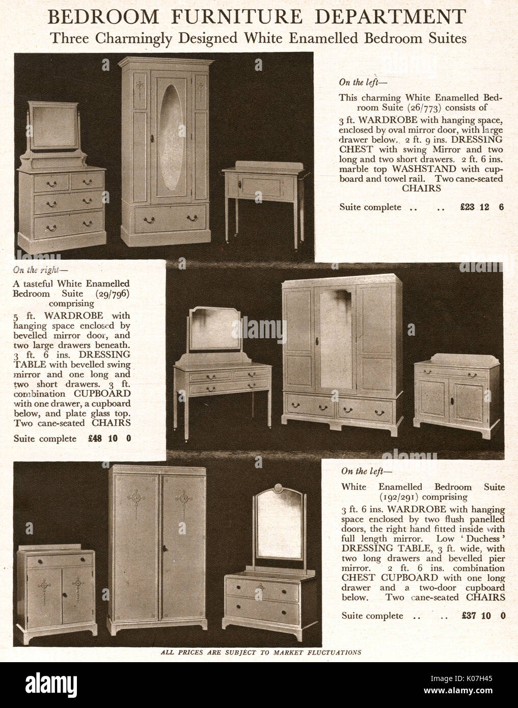 White bedroom suites 1929 Stock Photo