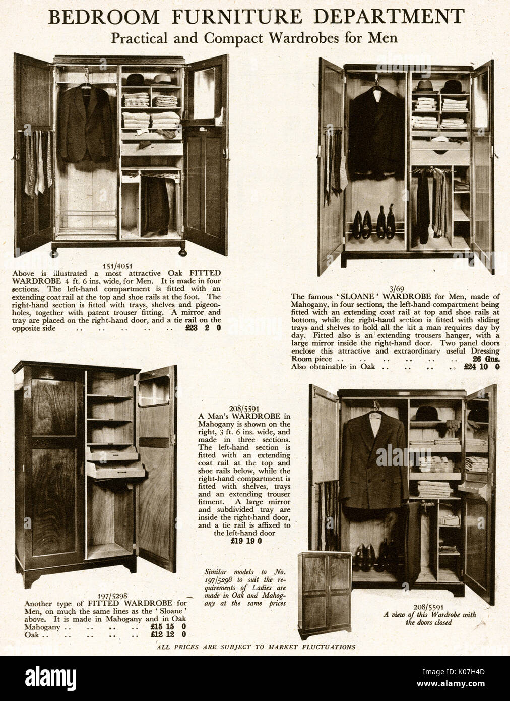 Practical and compact wardrobes for men 1929 Stock Photo