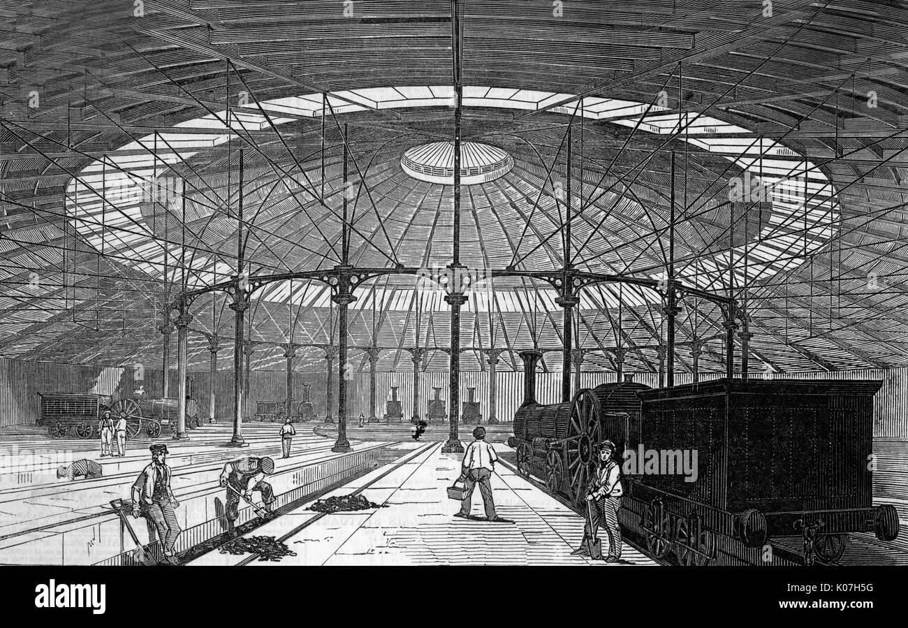 A notable example of railway  architecture, the 'Round  House' - the engine house of  the North-Western Railway at  Camden-Town depot.  Today it  is a theatre.     Date: 1847 Stock Photo
